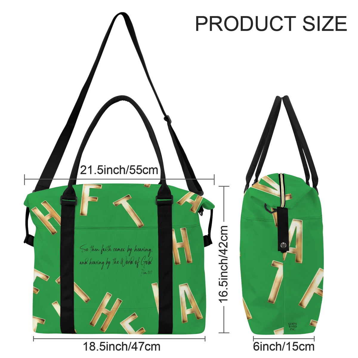 GREEN FAITH COMES BY HEARING DUFFLE SAMPLE REDO LOGO* Ultra-Large Capacity Duffle Bag (Model 1715)
