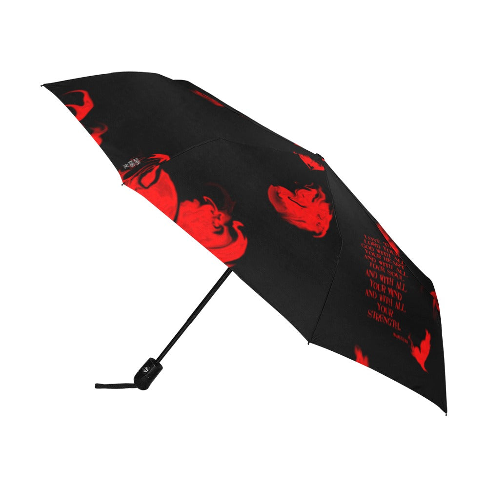 RED LOVE THE LORD WITH ALL YOUR HEART Anti-UV Auto-Foldable Umbrella