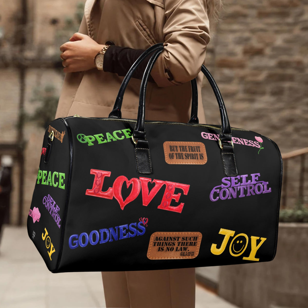 LEATHER BLACK FRUIT OF THE SPIRIT Travel Bag