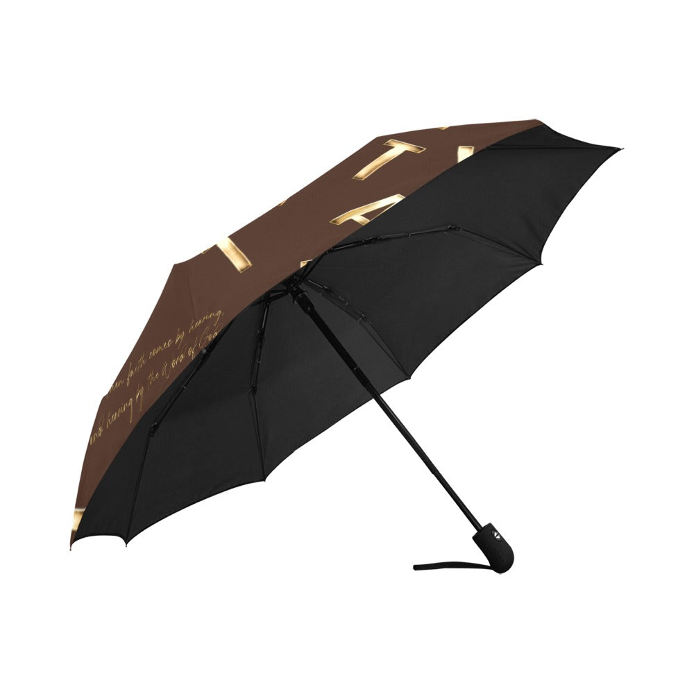 BROWN FAITH COMES BY HEARING Anti-UV Auto-Foldable Umbrella