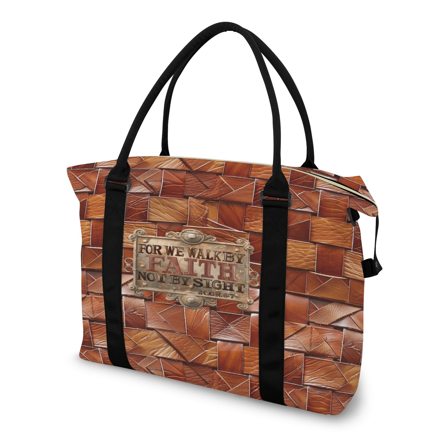 FAUX BASKET WEAVE WALK BY FAITH DUFFLE BAG