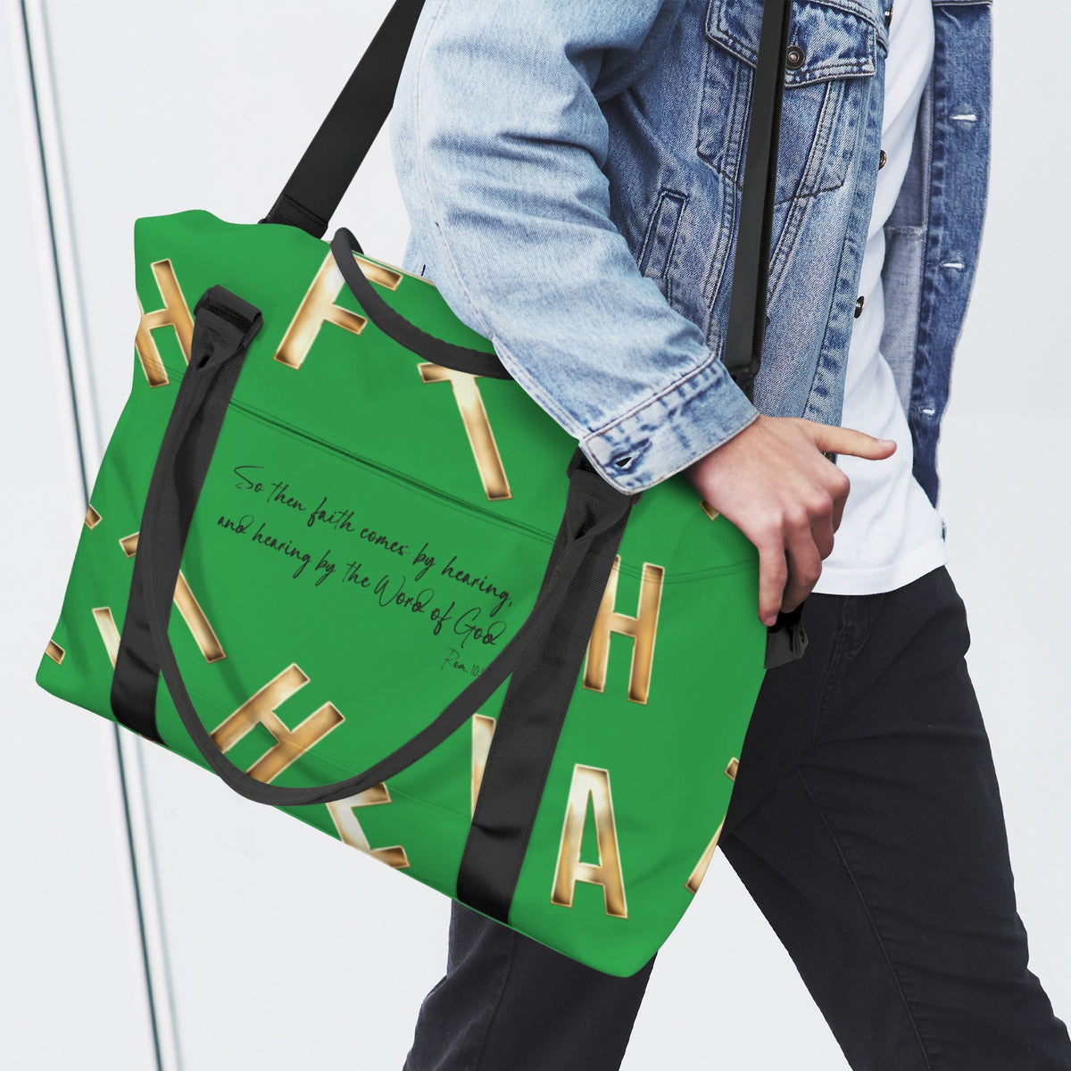 GREEN FAITH COMES BY HEARING DUFFLE SAMPLE REDO LOGO* Ultra-Large Capacity Duffle Bag (Model 1715)