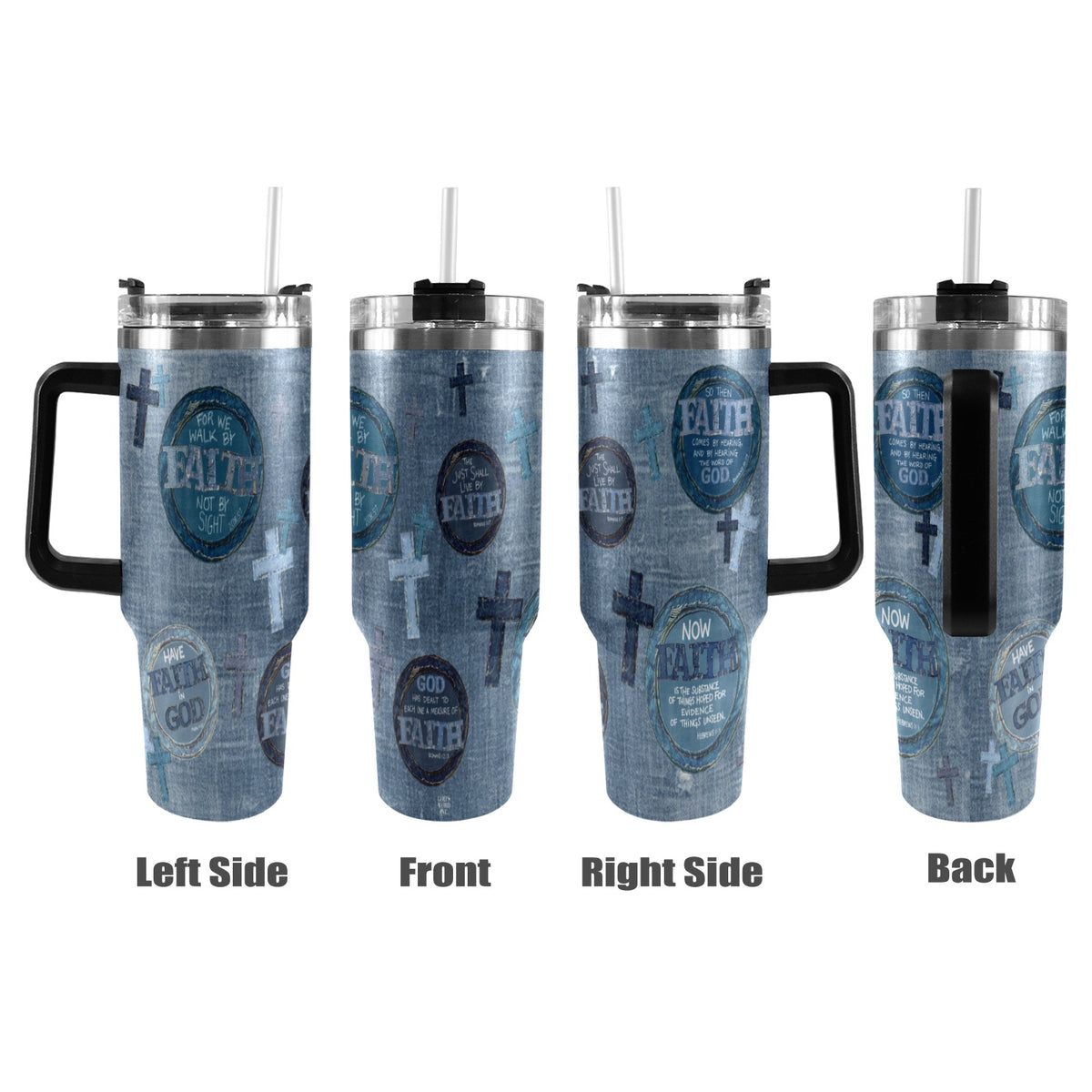 FAUX DENIM FAITH TUMBLER  40oz Tumbler with Black Handle