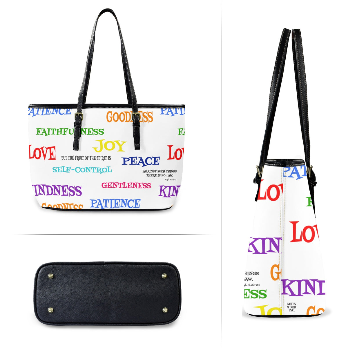 LEATHER WHITE FRUIT OF THE SPIRIT Tote Bag-Large