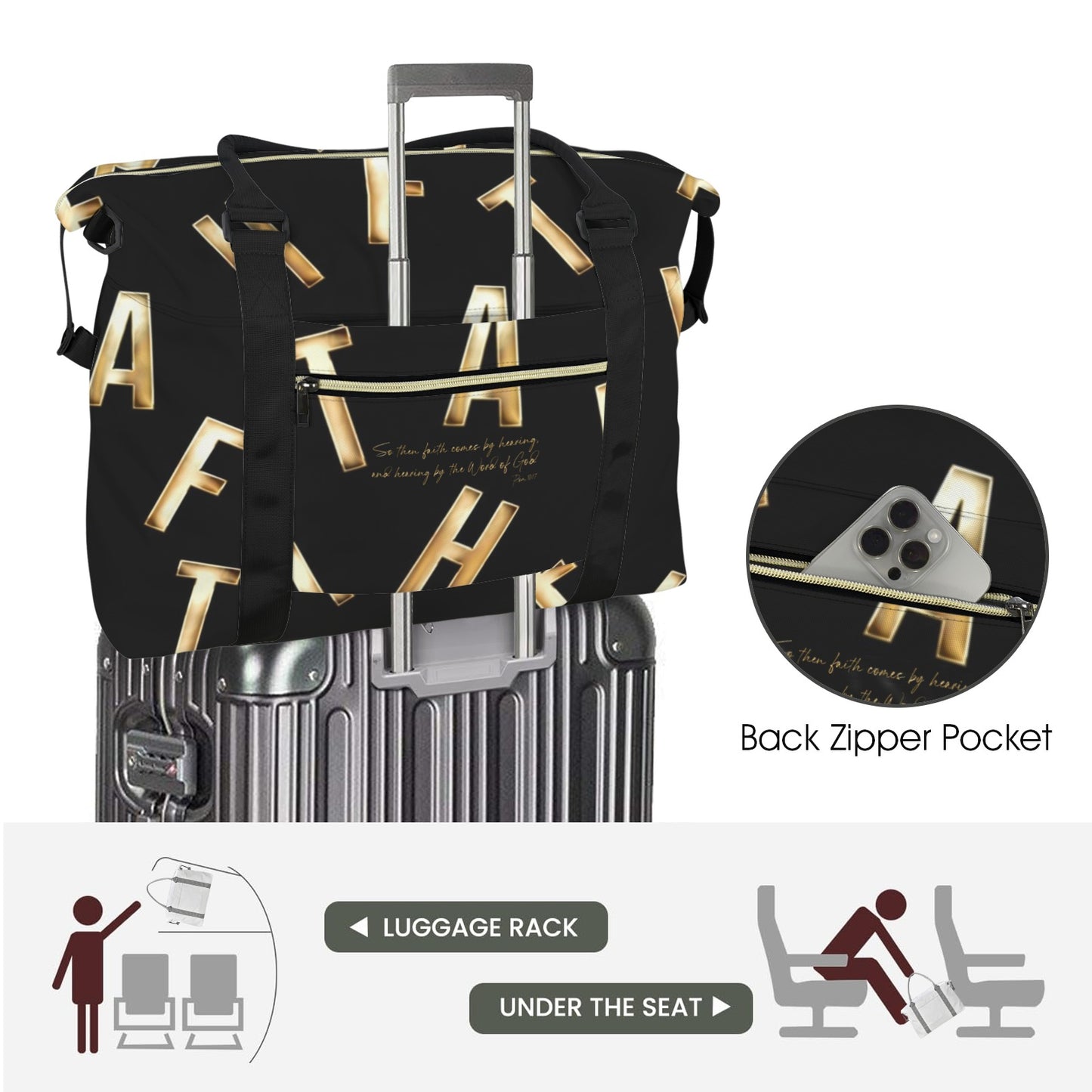 BLACK FAITH COMES BY HEARING DUFFLE BAG