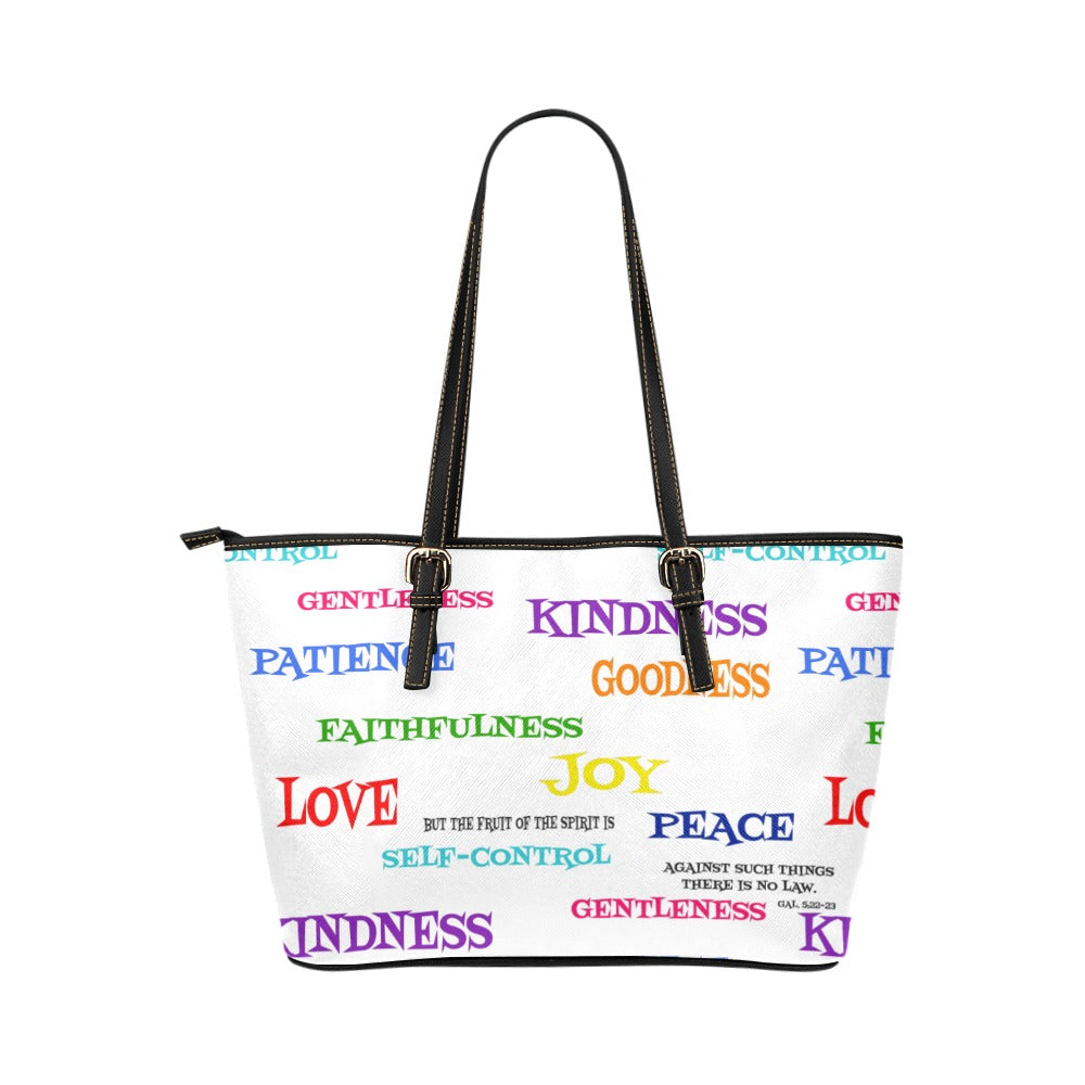 WHITE FRUIT OF THE SPIRIT Leather Tote Bag/Small