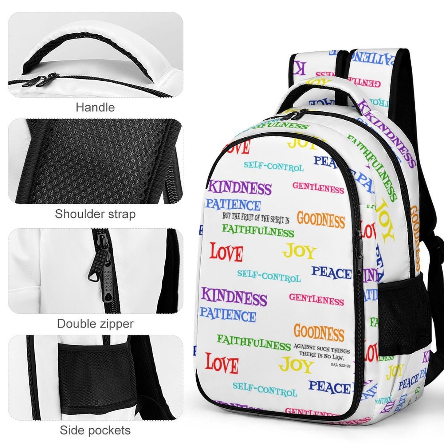 WHITE FRUIT OF THE SPIRIT POCKET BACK PACK
