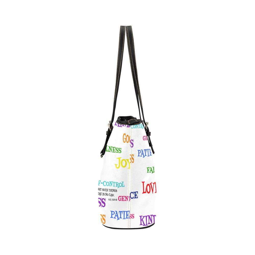 WHITE FRUIT OF THE SPIRIT Leather Tote Bag/Small