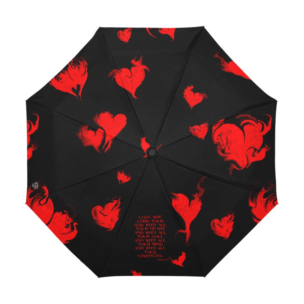 RED LOVE THE LORD WITH ALL YOUR HEART Anti-UV Auto-Foldable Umbrella