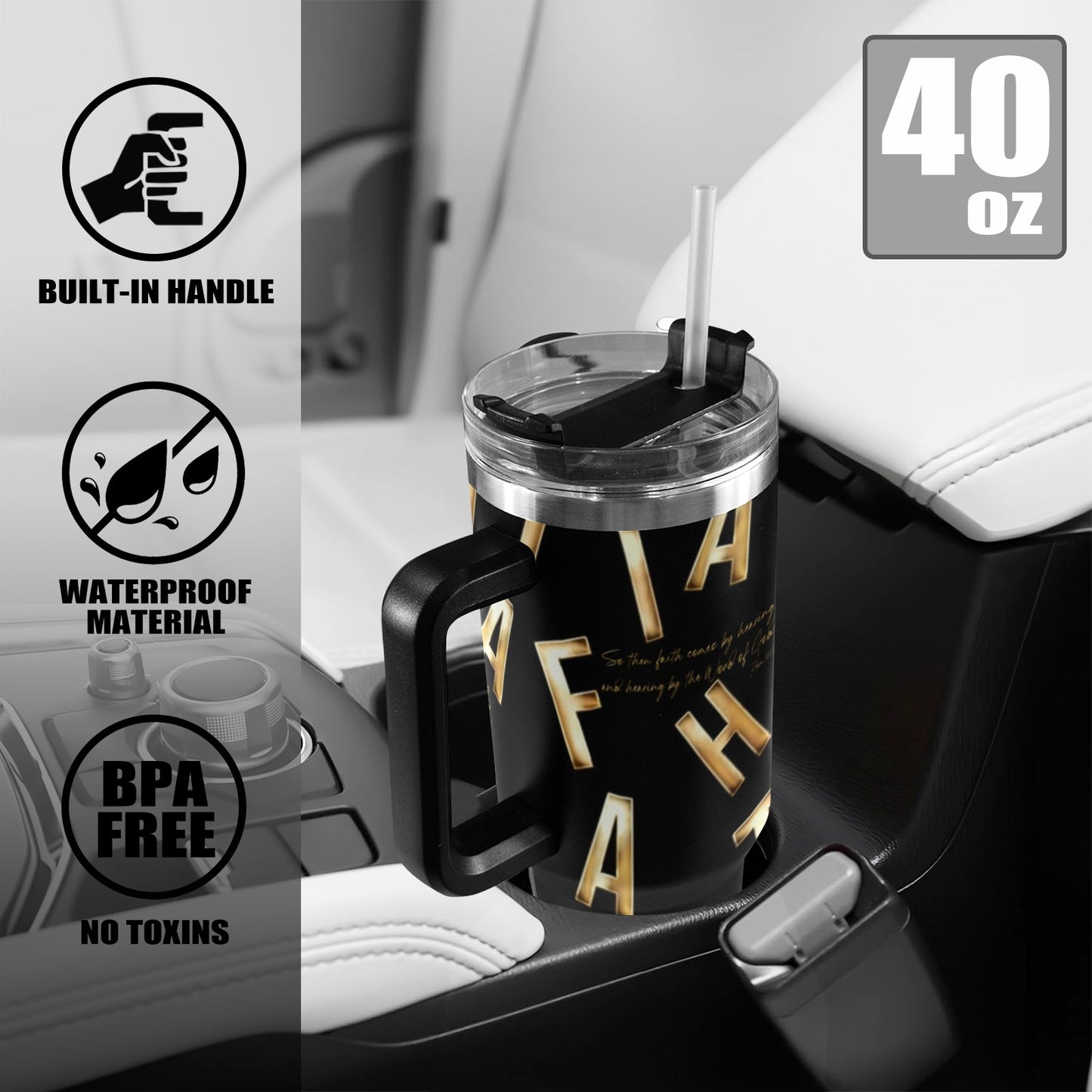 BLACK FAITH COMES BY HEARING  40oz Tumbler with Black Handle