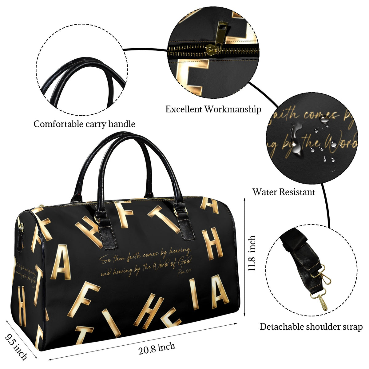 LEATHER BLACK FAITH COMES BY HEARING Travel Bag