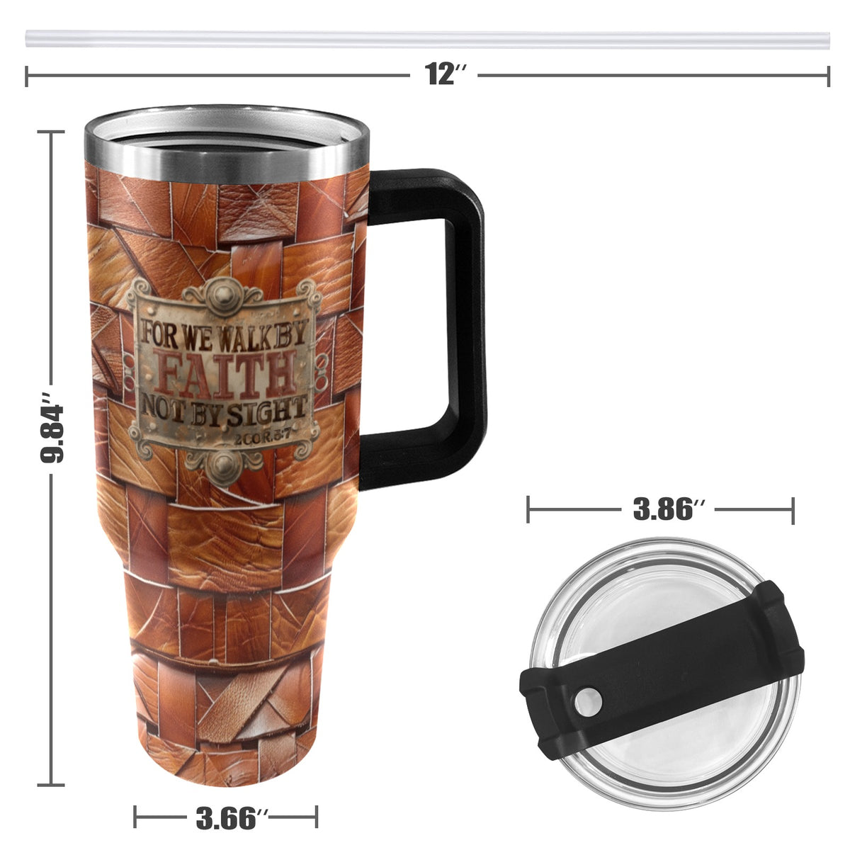 FOR WE WALK BY FAITH  40oz Tumbler with Black Handle
