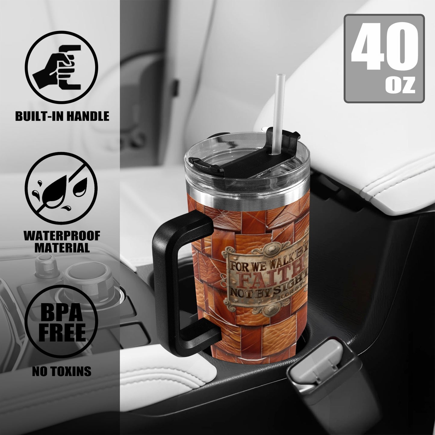 WALK BY FAITH  40oz Tumbler with Black Handle