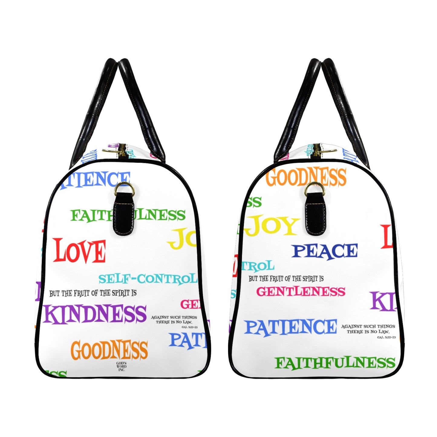 LEATHER FRUIT OF THE SPRIT WHITE TRAVEL BAG