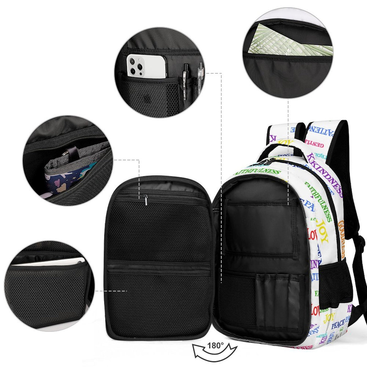 WHITE FRUIT OF THE SPIRIT Design Pocket Backpack