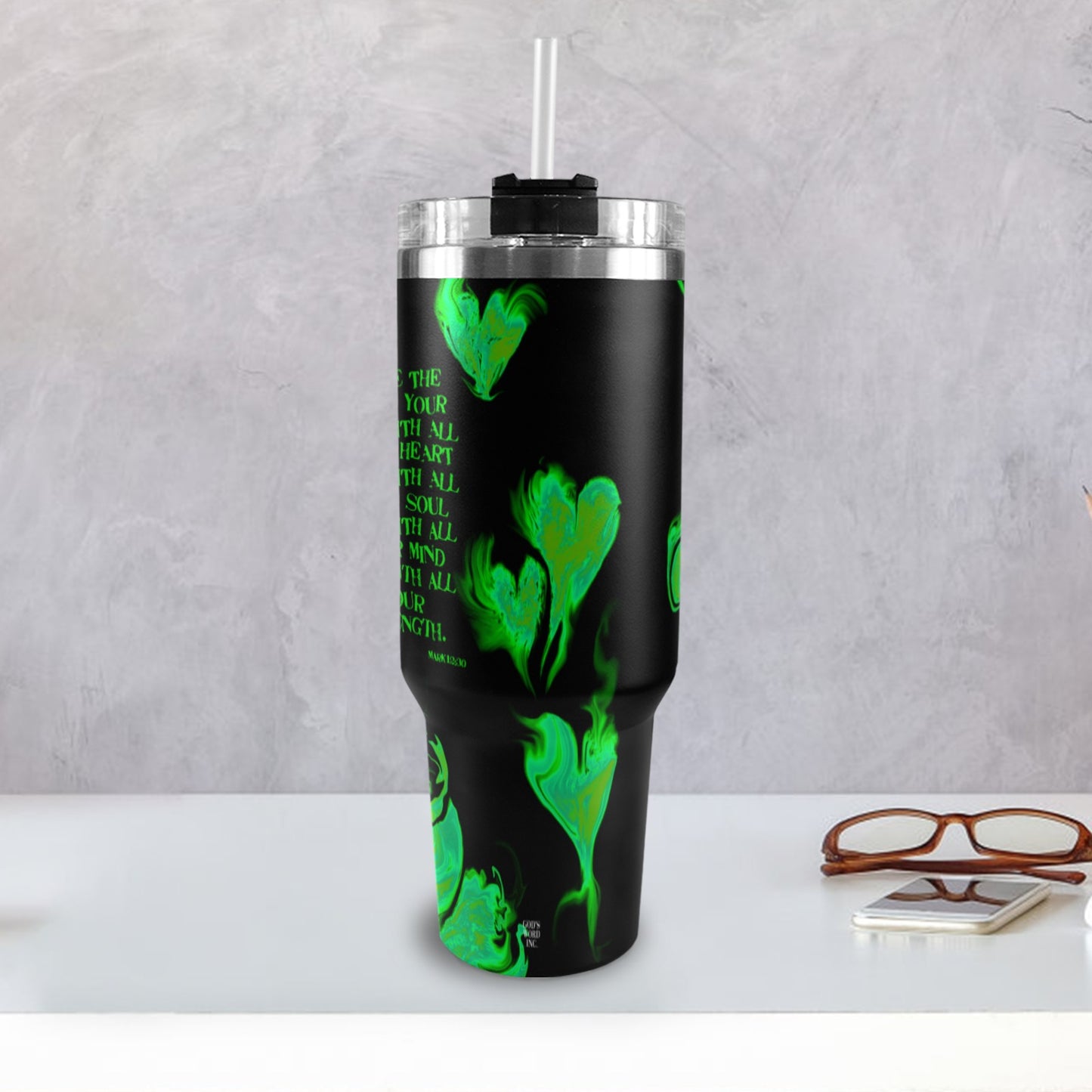 LOVE THE LORD WITH YOUR HEART  40oz Tumbler with Black Handle