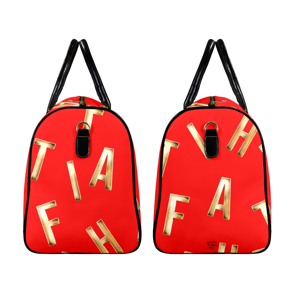 RED LEATHER FAITH COMES BY HEARING Travel Bag