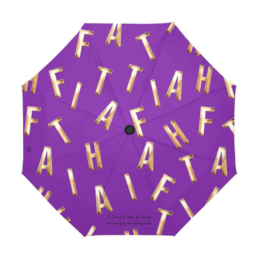 PURPLE FAITH COMES BY HEARING  Anti-UV Auto-Foldable Umbrella
