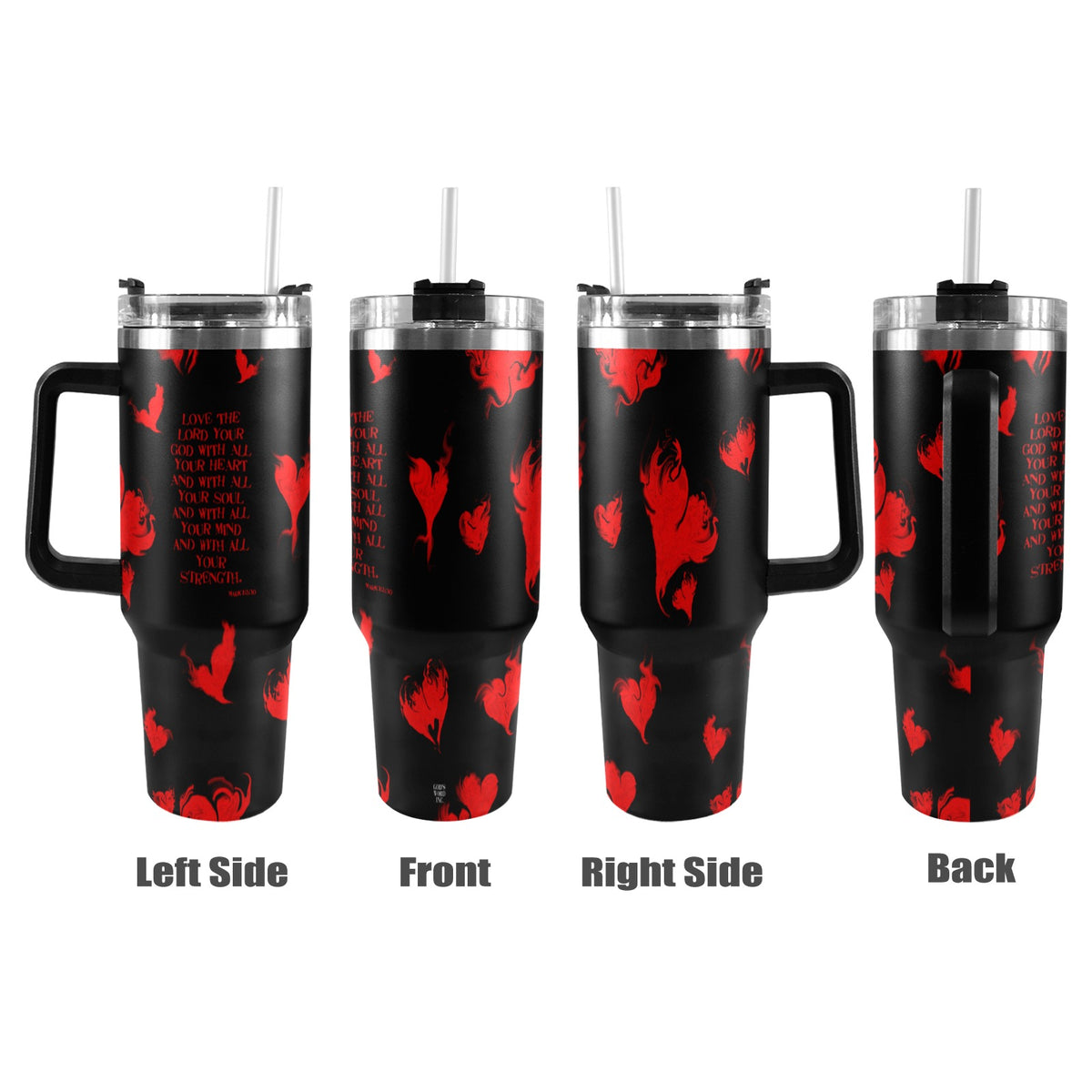 RED LOVE THE LORD WITH ALL YOUR HEART 40oz Tumbler with Black Handle