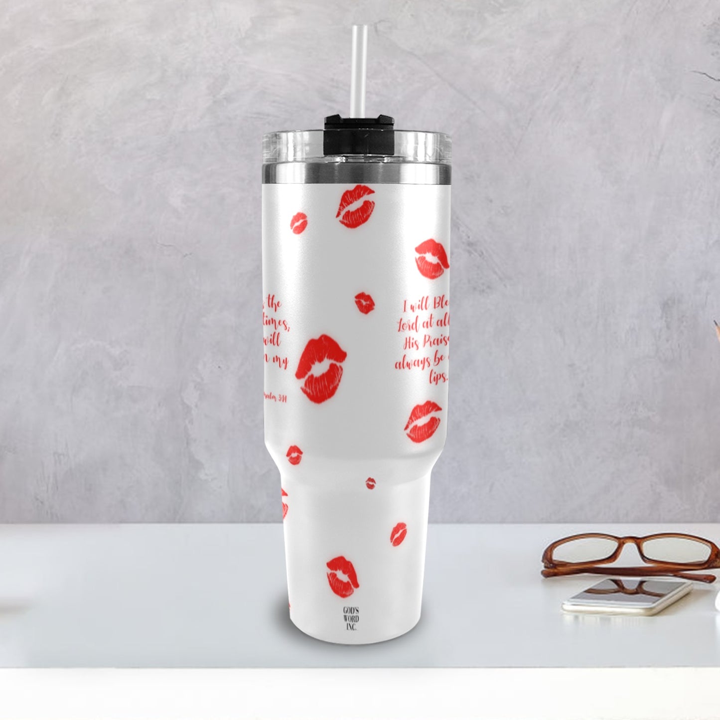 PRAISE ON MY LIPS TUMBLER 40oz Tumbler with Black Handle