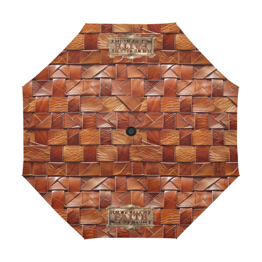 FAUX BASKET WEAVE WALK BY FAITH  Anti-UV Auto-Foldable Umbrella