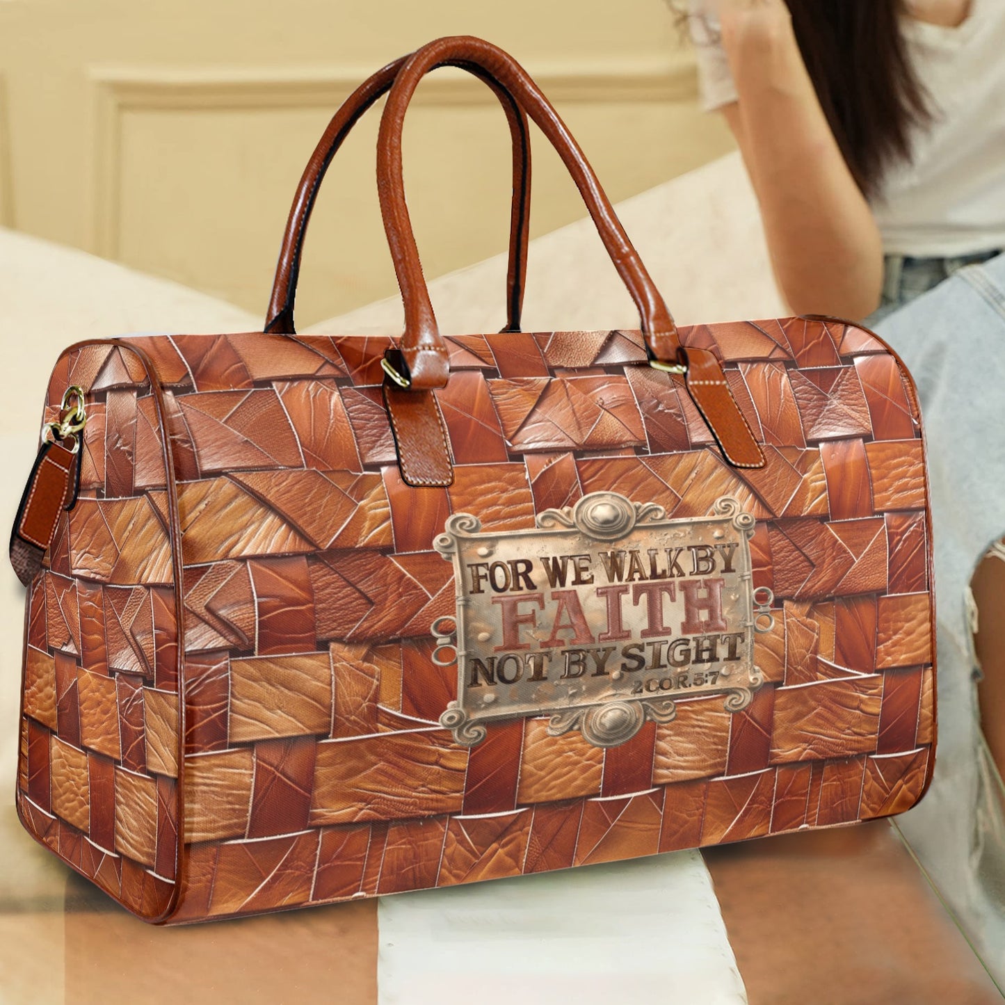 FAUX BASKET WEAVE WALK BY  FAITH WATERPROOF TRAVEL BAG
