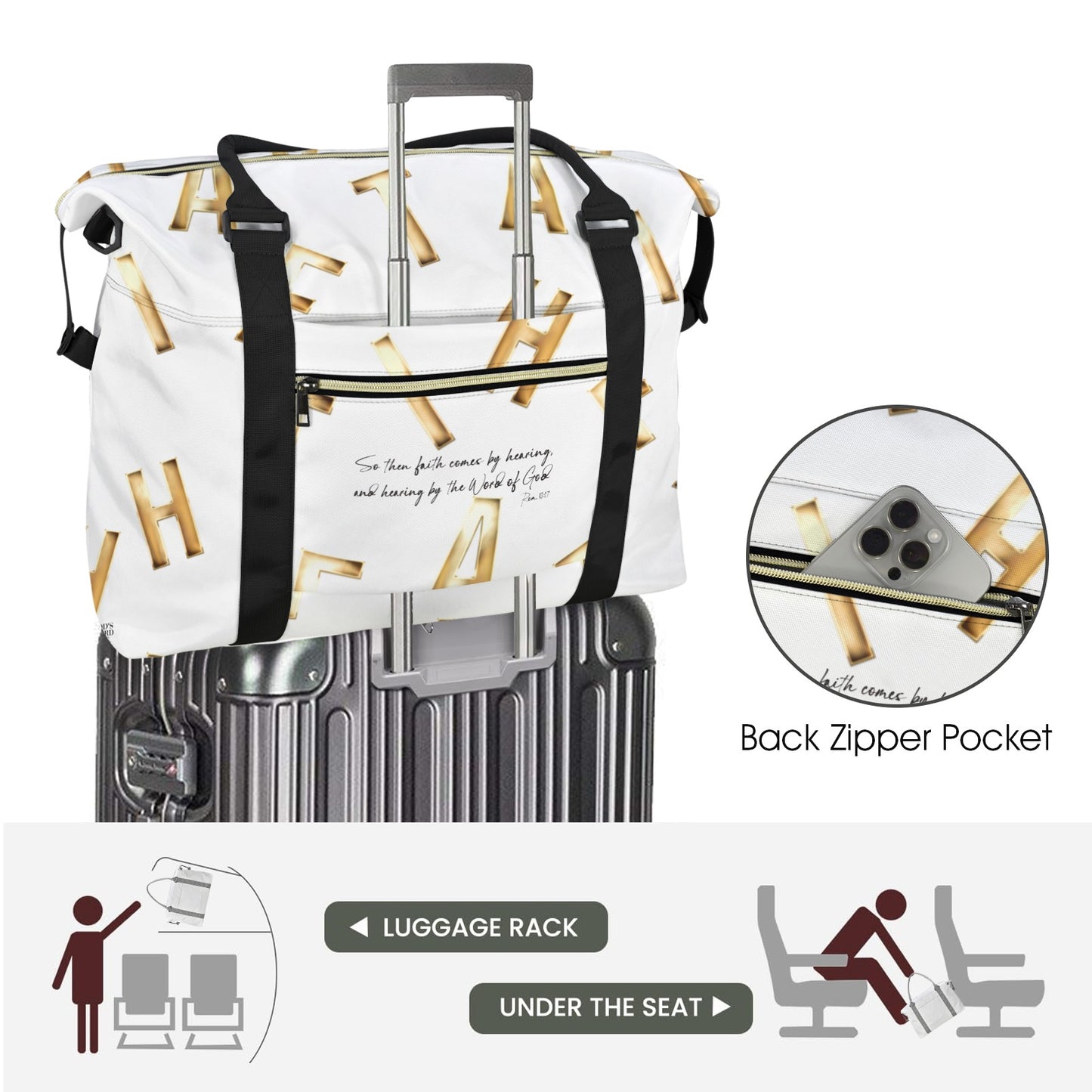 WHITE FAITH COMES BY HEARING DUFFLE BAG