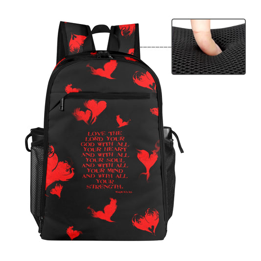RED LOVE THE LORD WITH  ALL YOUR HEART All Over Print Leisure Sports Backpack
