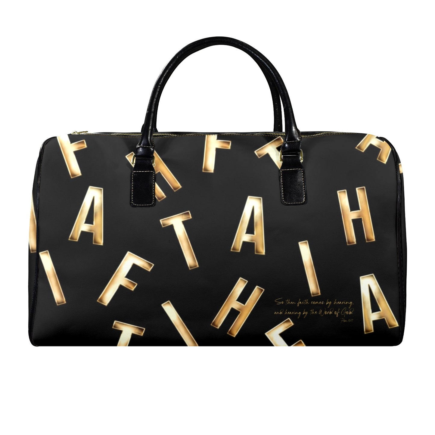 LEATHER BLACK FAITH COMES BY HEARING TRAVEL BAG