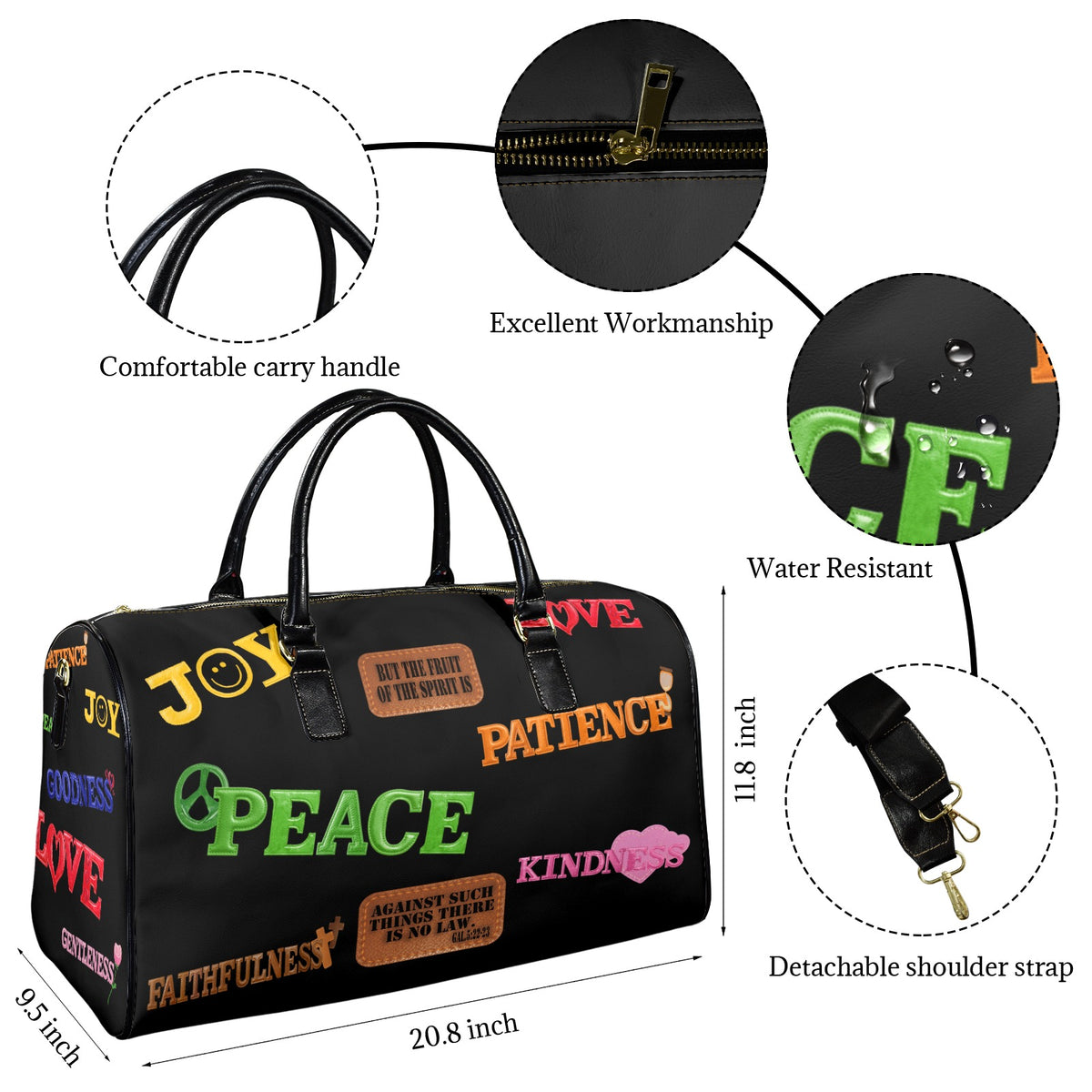 LEATHER BLACK FRUIT OF THE SPIRIT Travel Bag