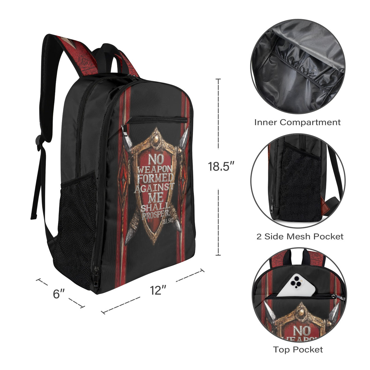 NO WEAPON FORMED AGAINST ME SHALL PROSPER  Leisure Sports Backpack