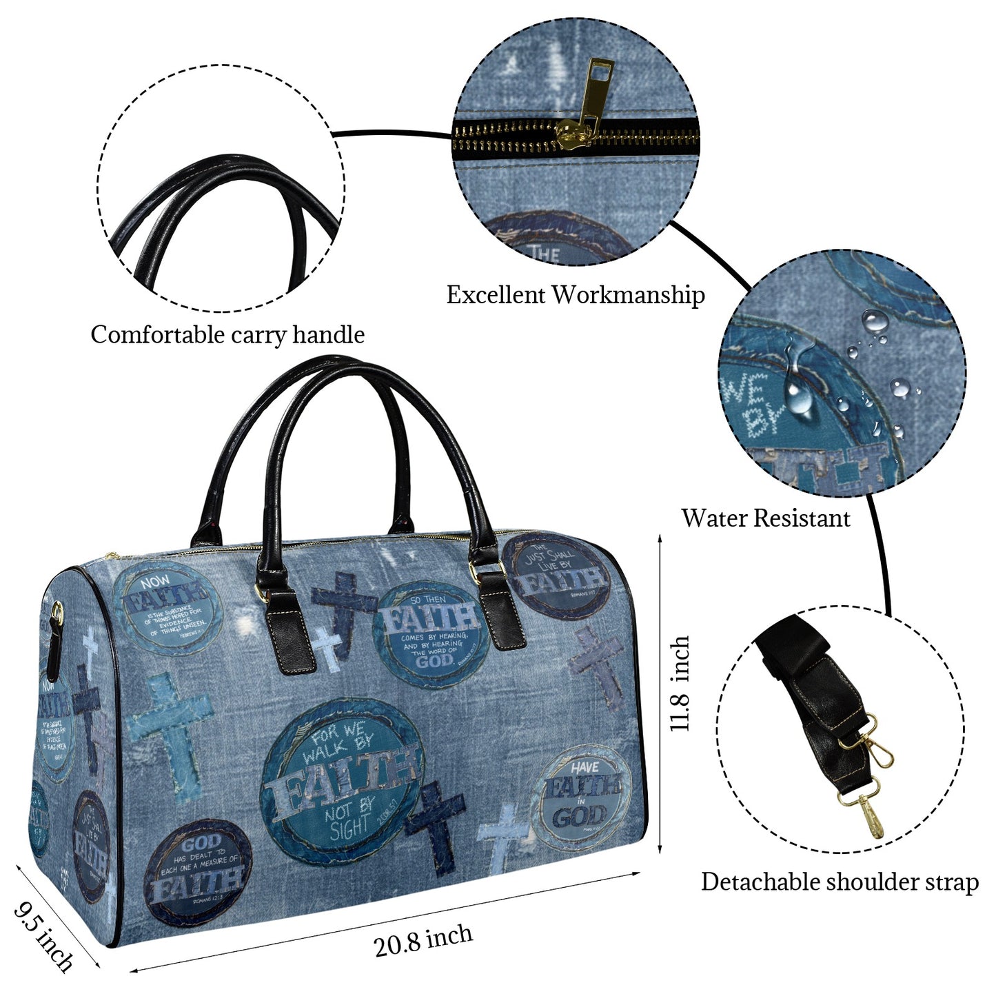 LEATHER FAUX DENIM  FAITH TRAVEL BAG