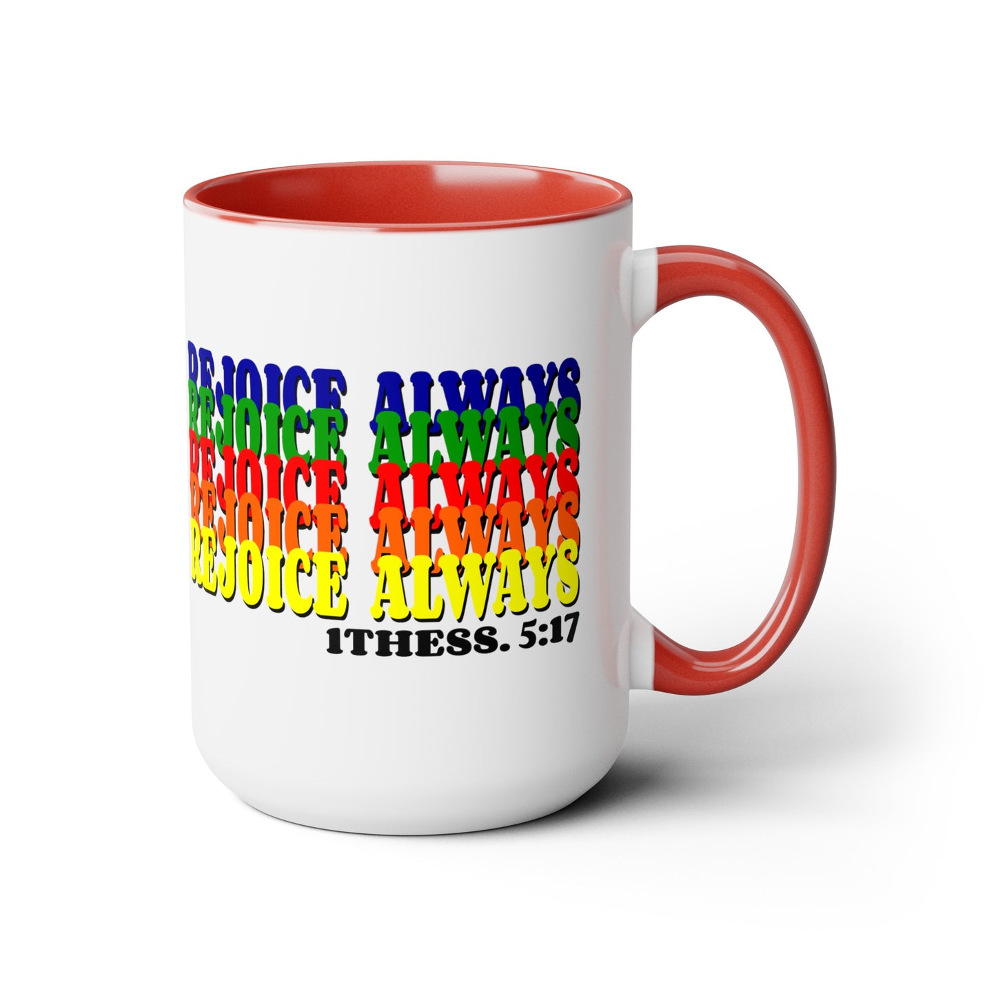 Bible Verse Scripture Two-Tone Coffee Mugs, 15oz Rejoice Always