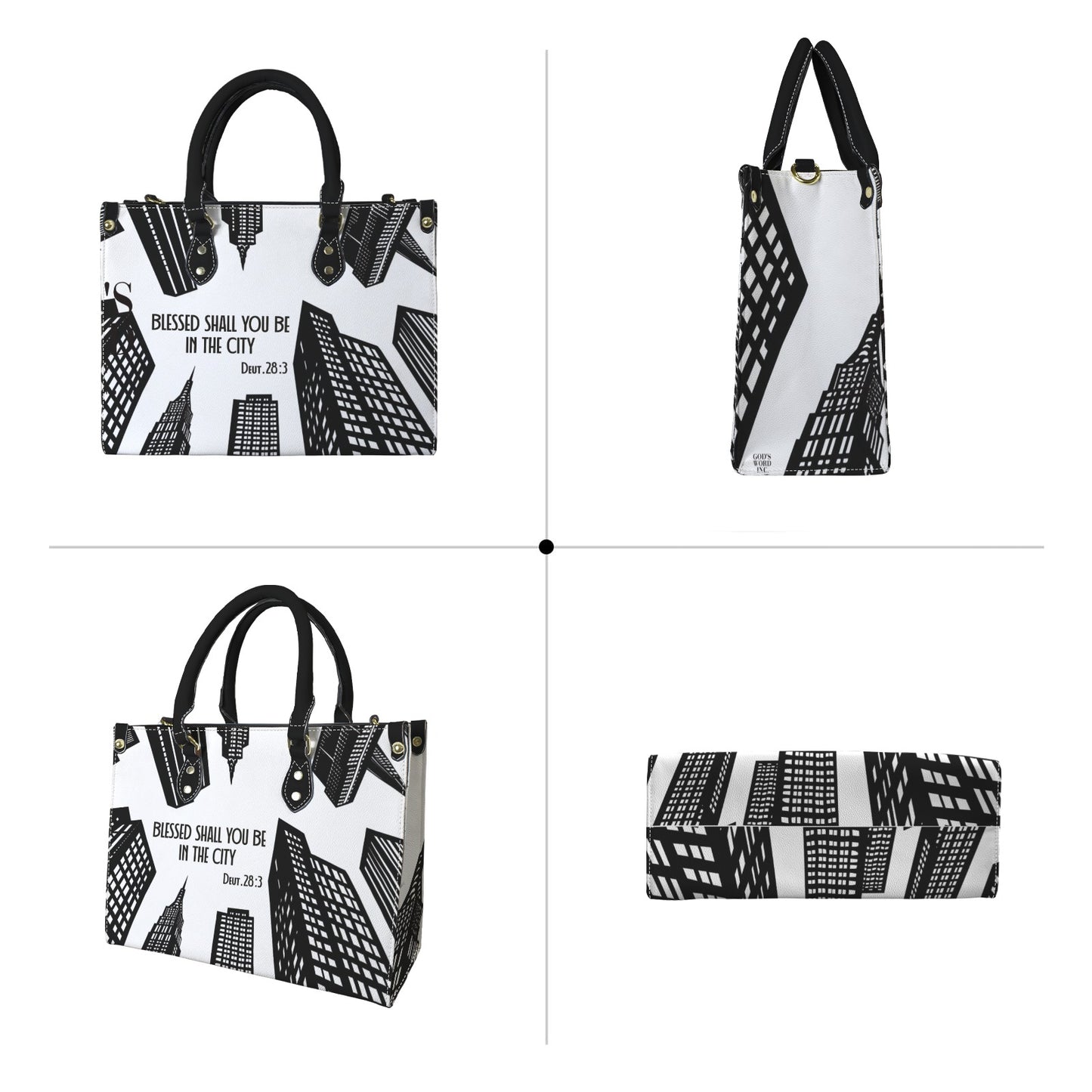BLESSED SHALL YOU BE IN THE CITY LEATHER  HANDBAG