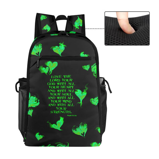 GREEN LOVE THE LORD WITH ALL YOUR HEART Leisure Sports Backpack
