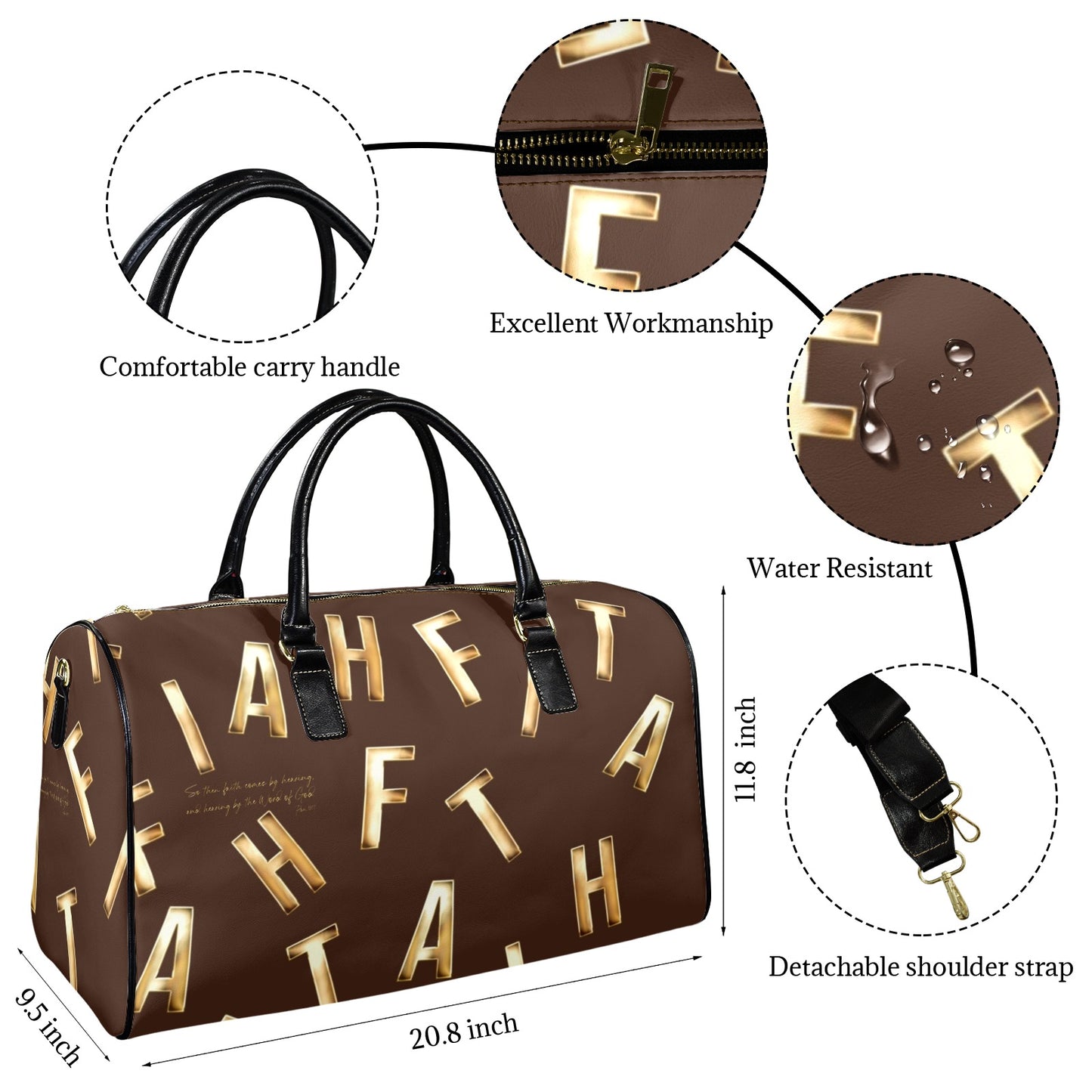 LEATHER BROWN FAITH COMES BY HEARING TRAVEL BAG