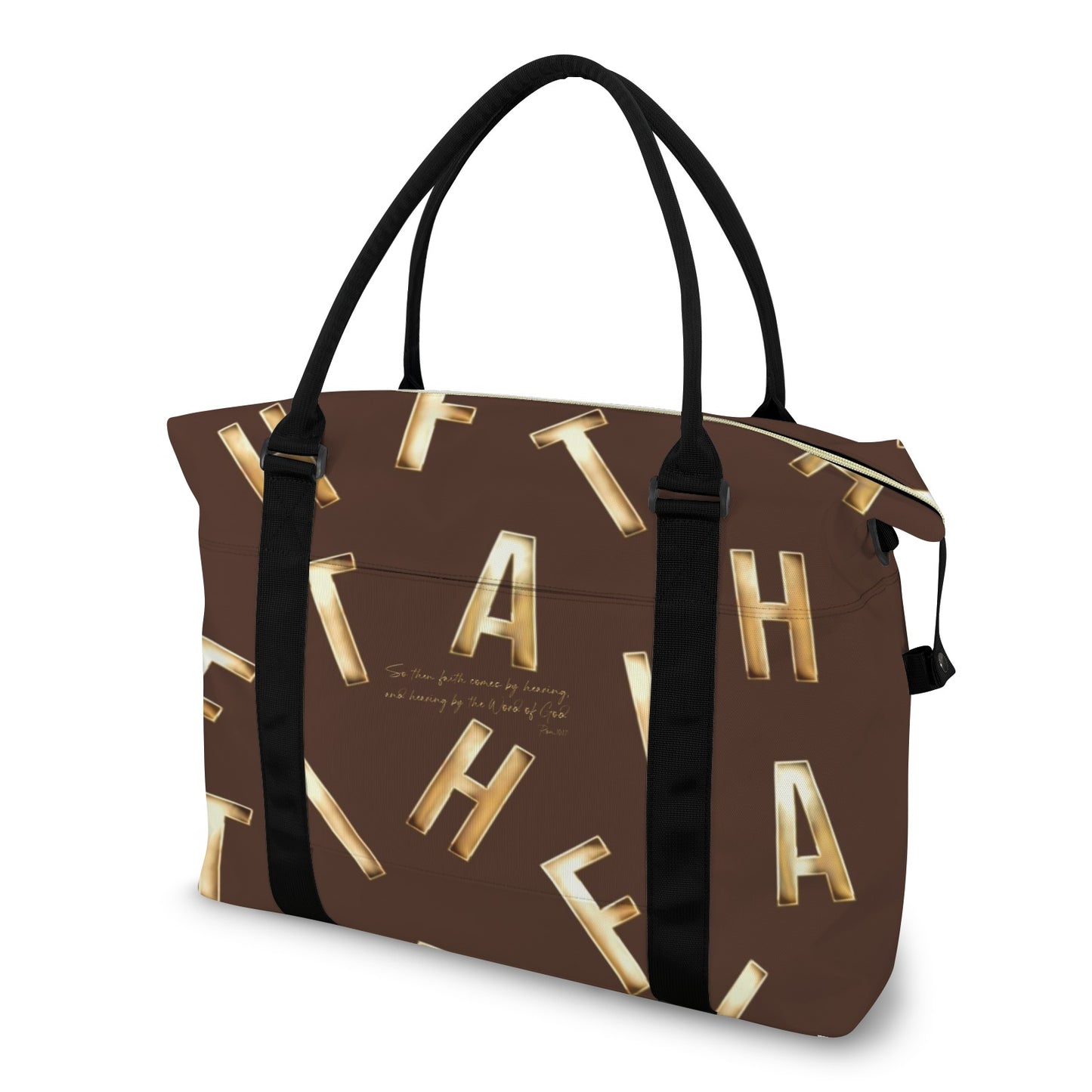 BROWN FAITH COMES BY HEARING TOTE DUFFLE BAG