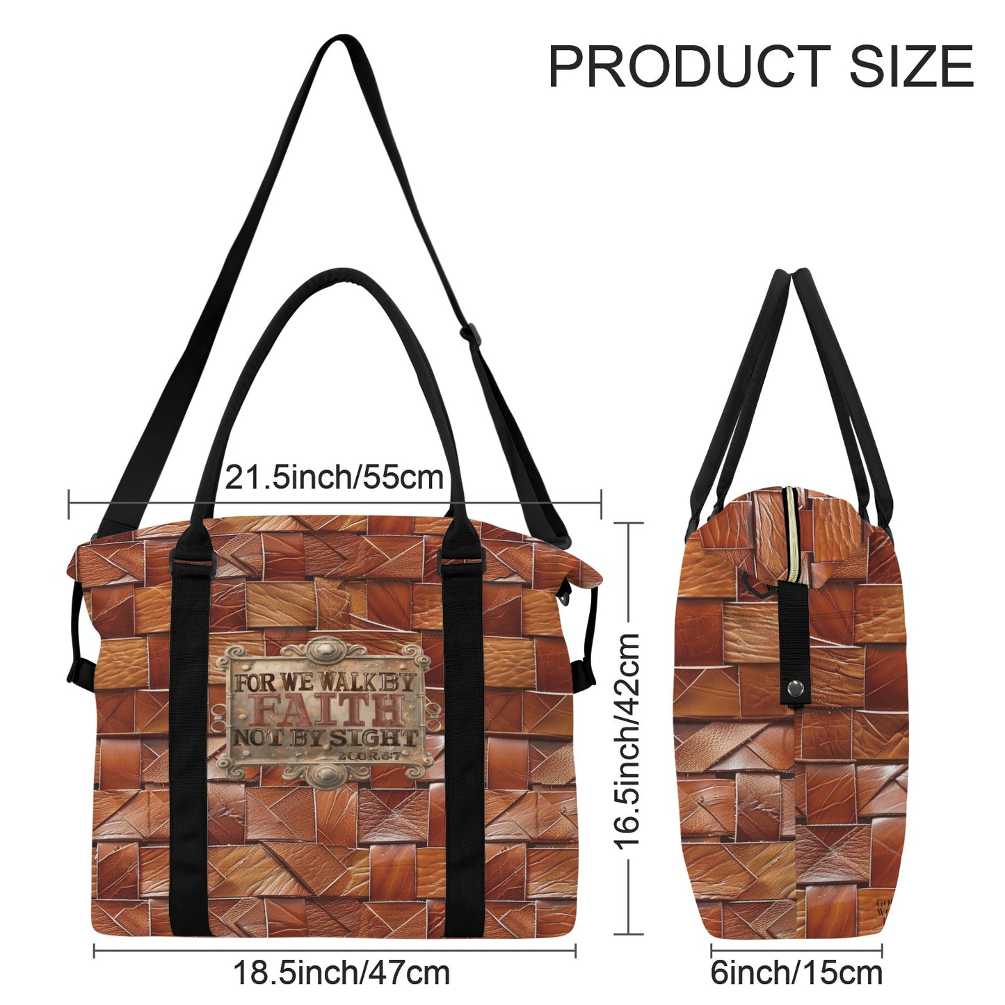 FAUX BASKET WEAVE WALK BY FAITH DUFFLE BAG