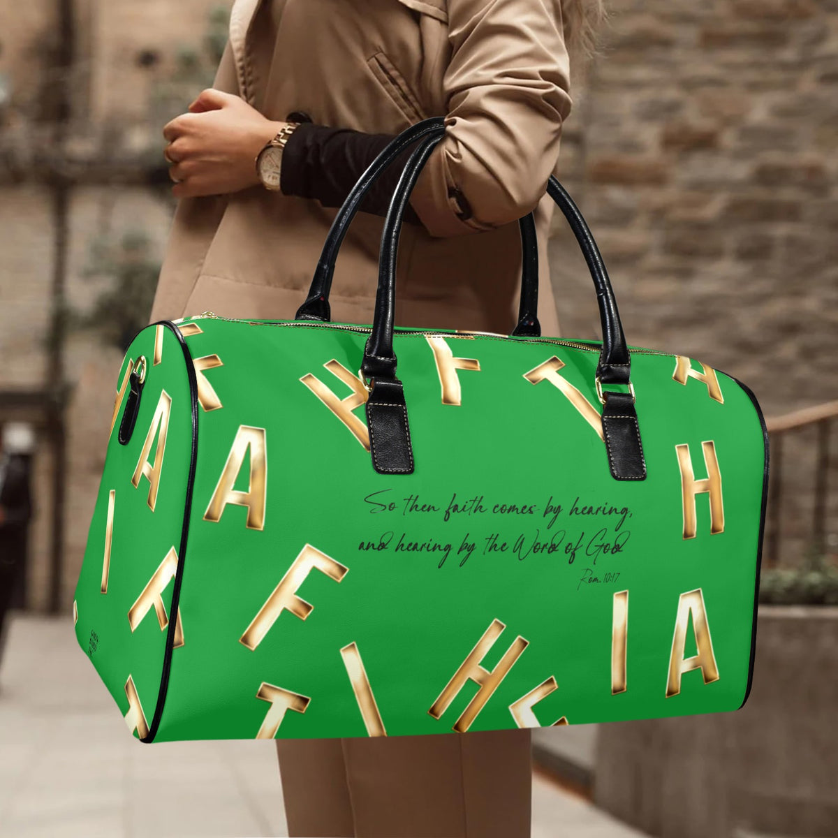 LEATHER GREEN  FAITH COMES BY HEARING Travel Bag