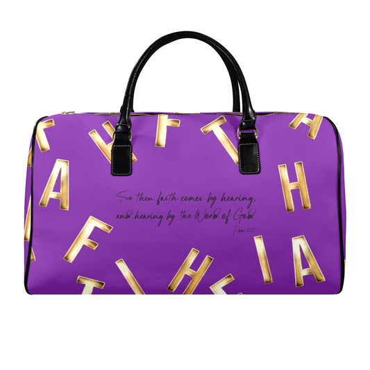 PURPLE LEATHER FAITH COMES BY HEARING  Travel Bag
