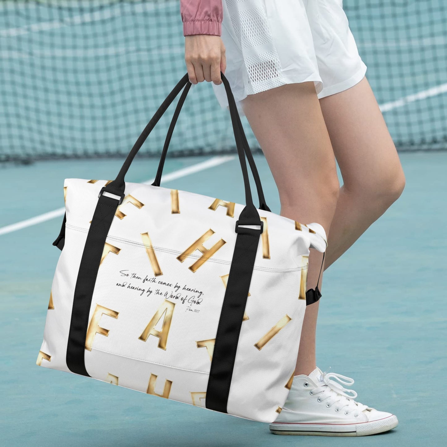 WHITE FAITH COMES BY HEARING DUFFLE BAG