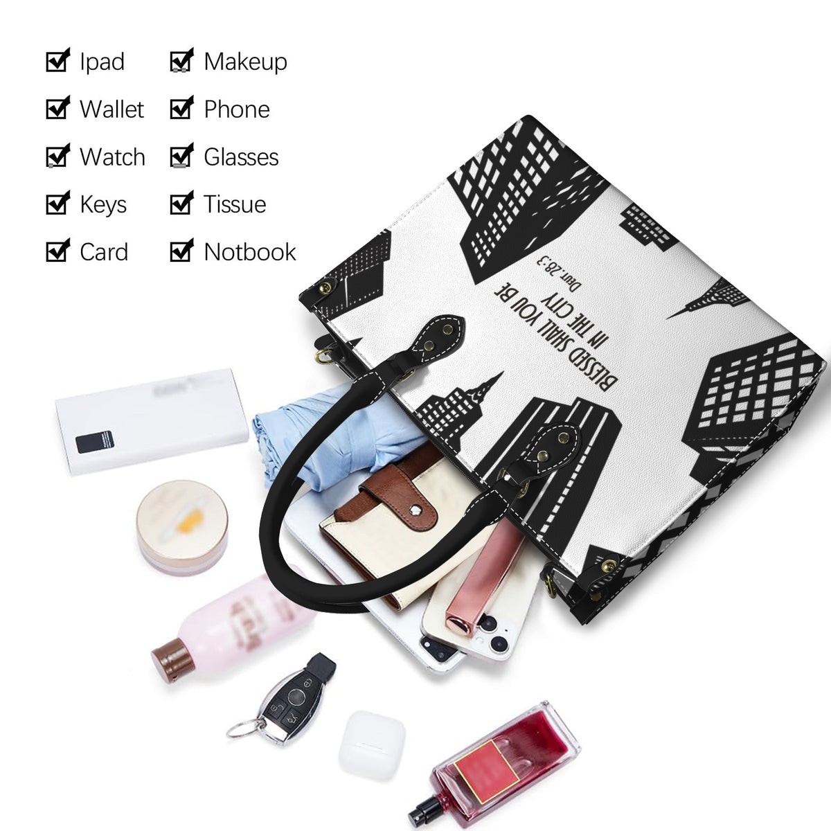 BLESSED SHALL YOU BE IN THE CITY  PU Leather Handbag-Large
