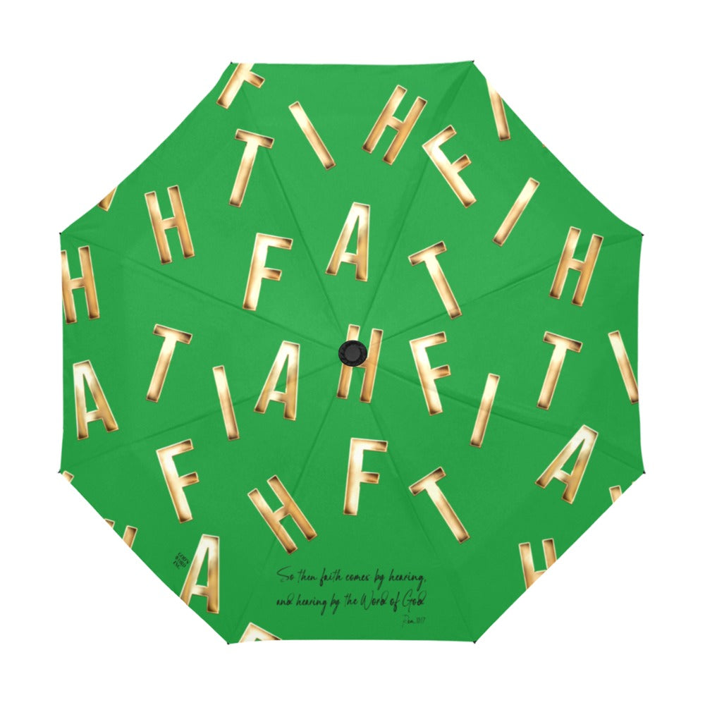 GREEN FAITH COMES BY HEARING  Anti-UV Auto-Foldable Umbrella