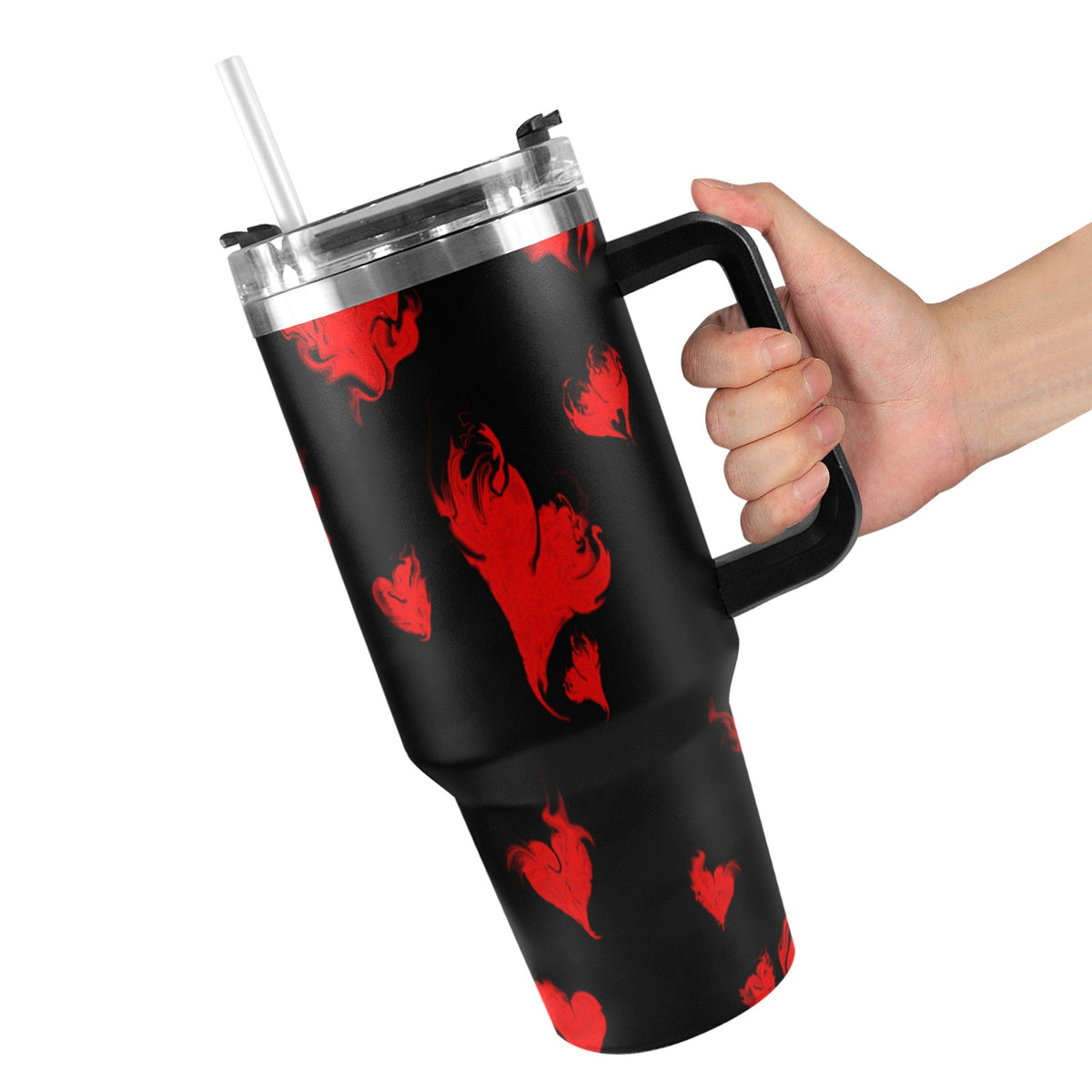 RED LOVE THE LORD WITH ALL YOUR HEART 40oz Tumbler with Black Handle