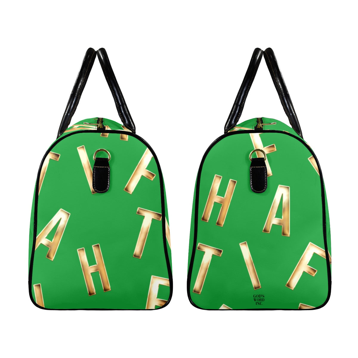 GREEN LEATHER FAITH COMES BY HEARING Travel Bag