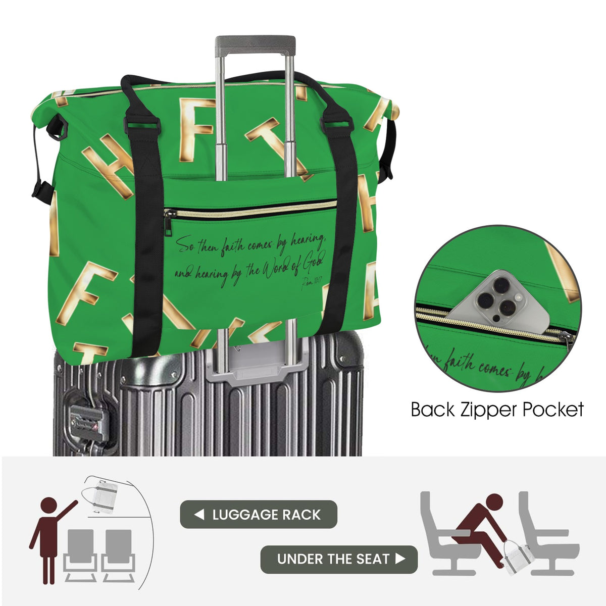 GREEN FAITH COMES BY HEARING DUFFLE SAMPLE REDO LOGO* Ultra-Large Capacity Duffle Bag (Model 1715)