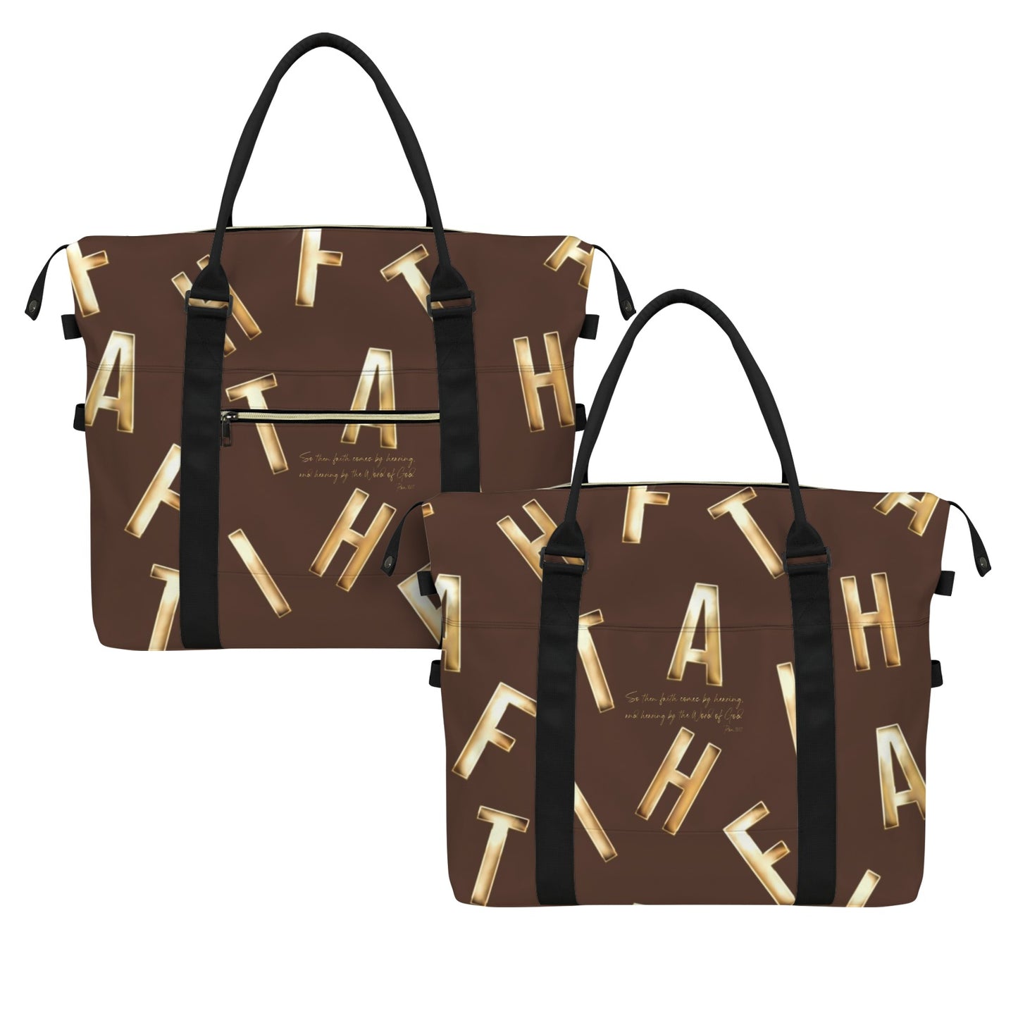 BROWN FAITH COMES BY HEARING TOTE DUFFLE BAG