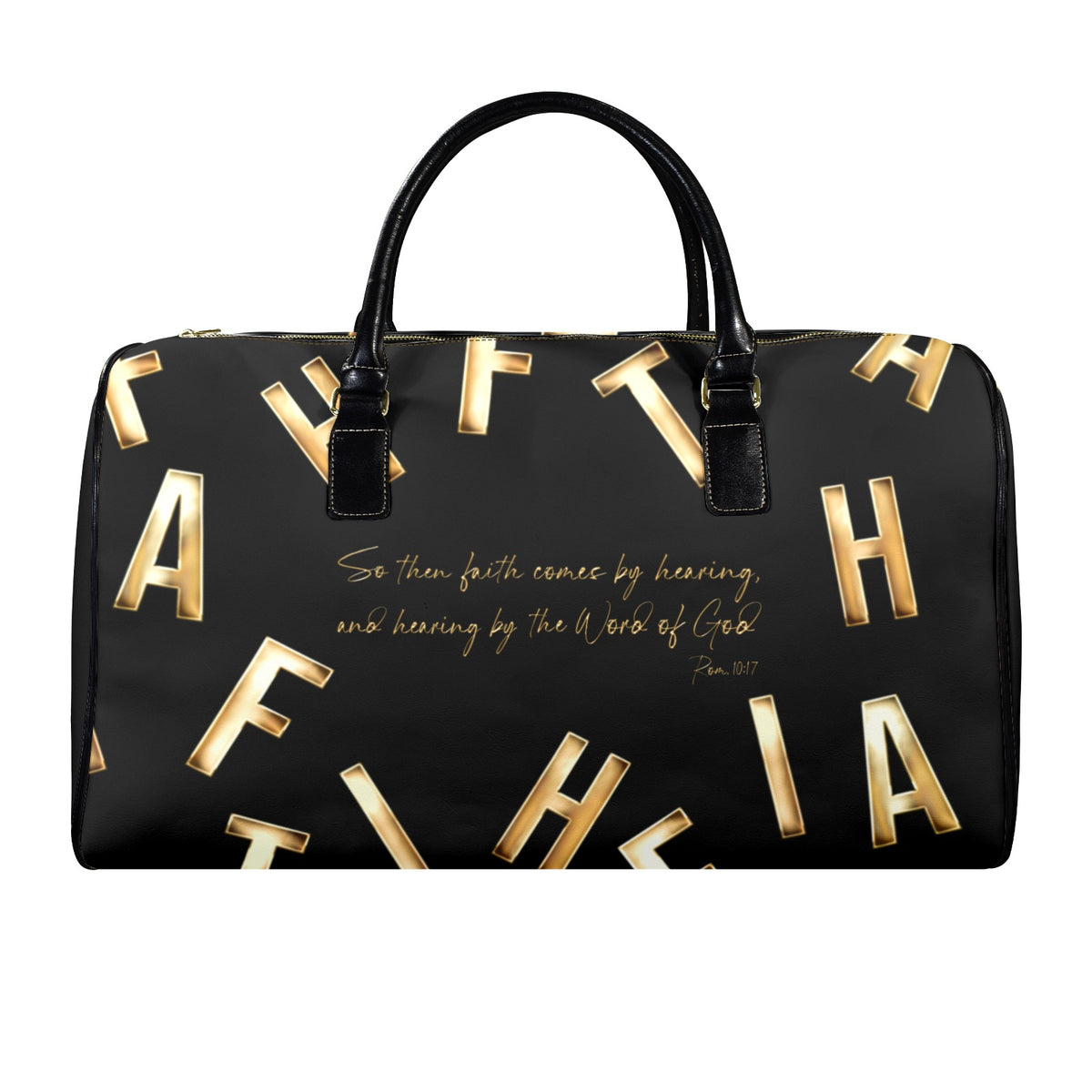 BLACK LEATHER FAITH COMES BY HEARING Travel Bag