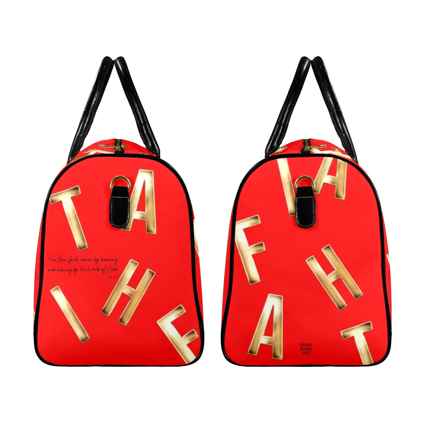 LEATHER RED FAITH COMES BY HEARING TRAVEL BAG
