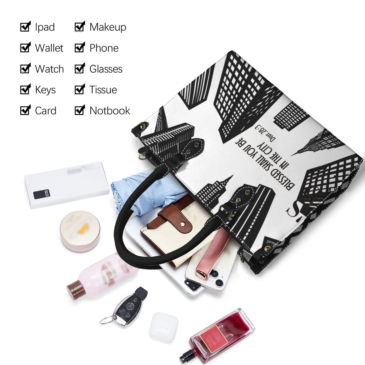 BLESSED SHALL YOU BE IN THE CITY LEATHER  HANDBAG